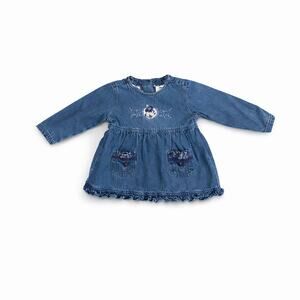 Vintage Disney Mickey Mouse Denim Toddler Dress 24M Ruffle Trim